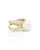 White South Sea Pearl Ring w/ Pave Diamonds in 18K Yellow Gold